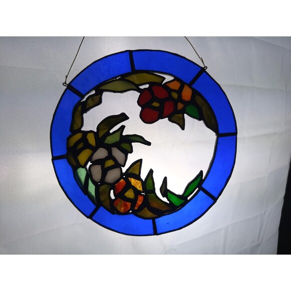 Stained Glass Panel Wall Hanging Window Decor 7 in Diam. Art Glass Sun Catcher - Picture 8 of 9